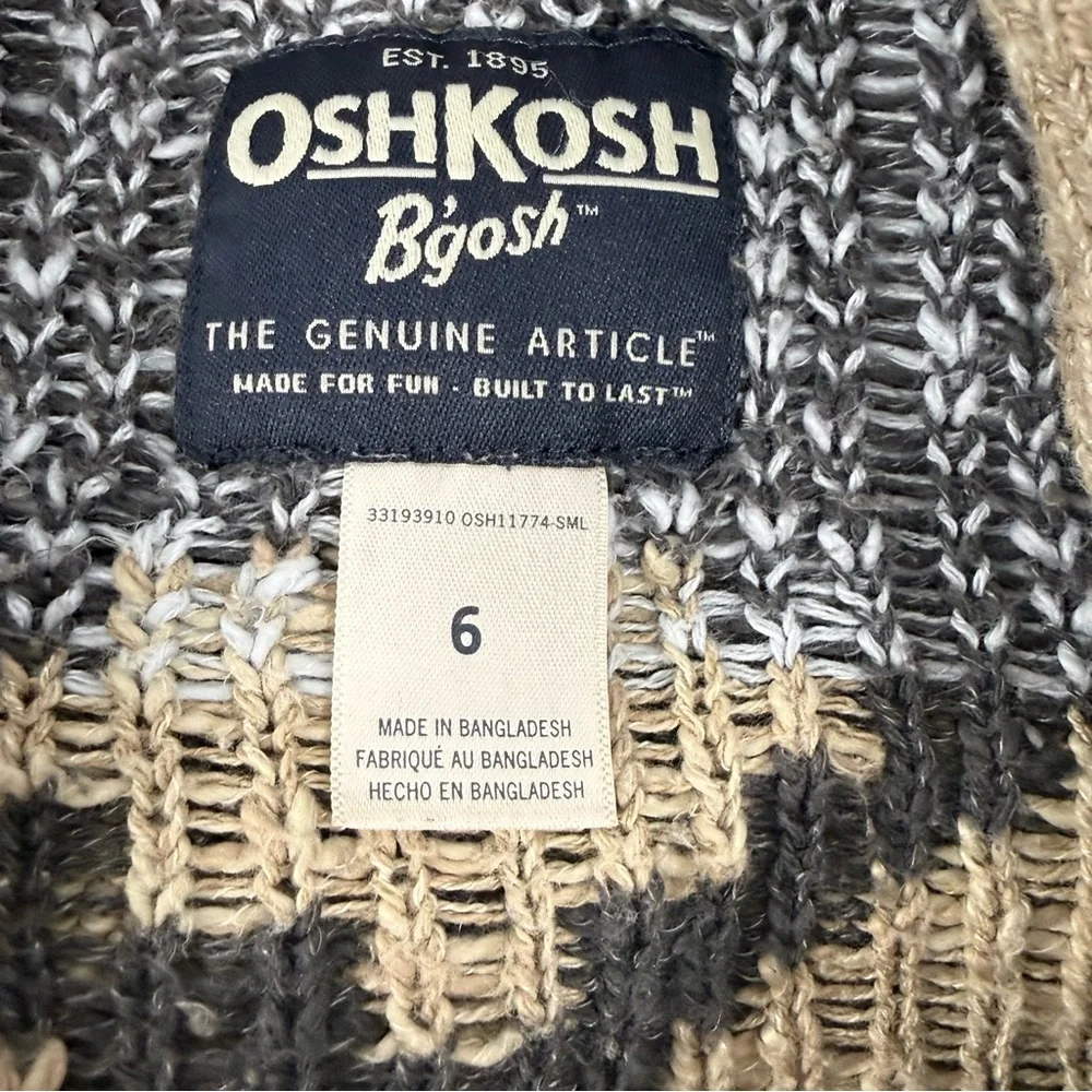 Boys Southwestern Aztec OshKosh B'gosh Tan Cotton Blend Shawl Collar Cardigan 6‎